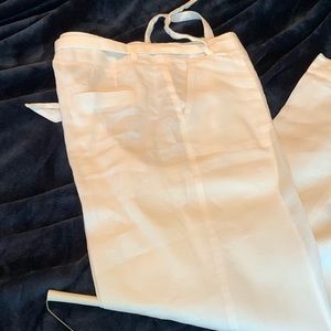 White linen pants with belt